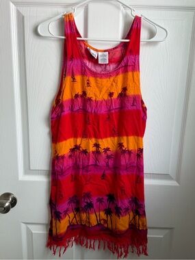 Beach Cabana Tropical Tank Dress in Red, Pink & Orange